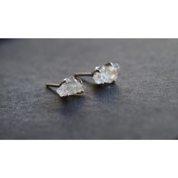 Sterling silver stud earrings, alternative diamond, uncut natural gemsto… - Picture 5 of 5